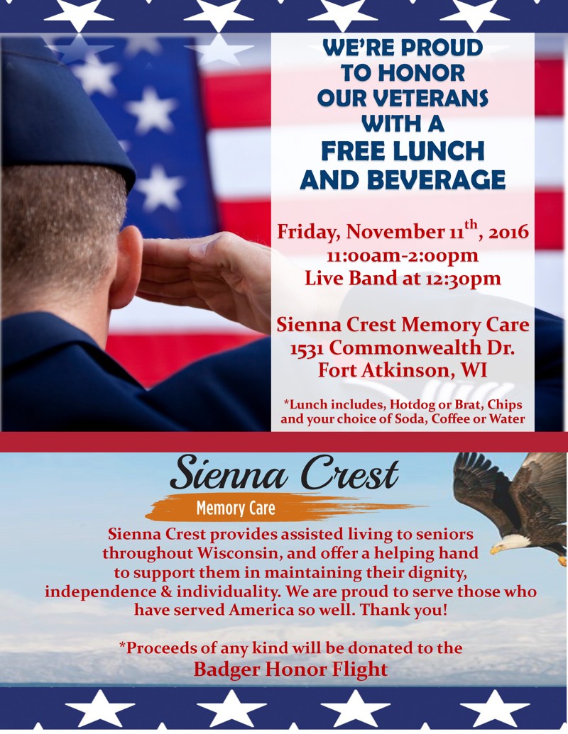 Free Lunch For Vets @ Sienna Crest Memory Care |  |  | 